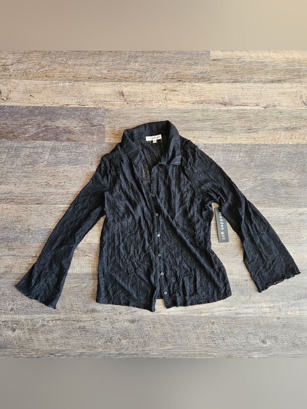 Madden Girl Crinkled Top Flare Sleeve Hem Women 1X